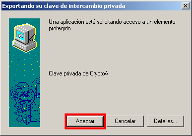 Imagen que muestra el mensaje de que se está exportando la clave del certificado