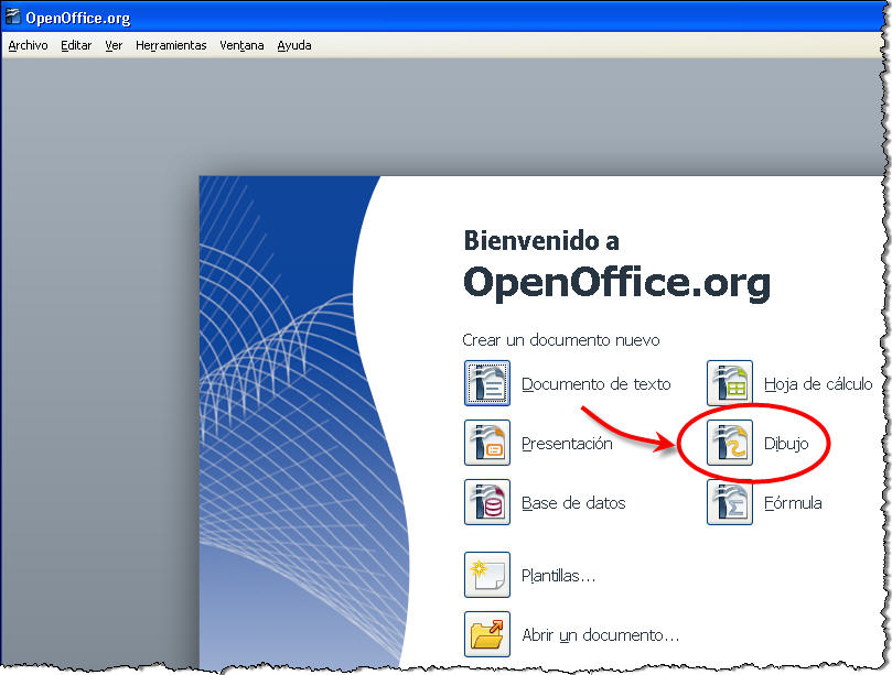 Seleccionamos Dibujo en la ventana inicial de OpenOffice